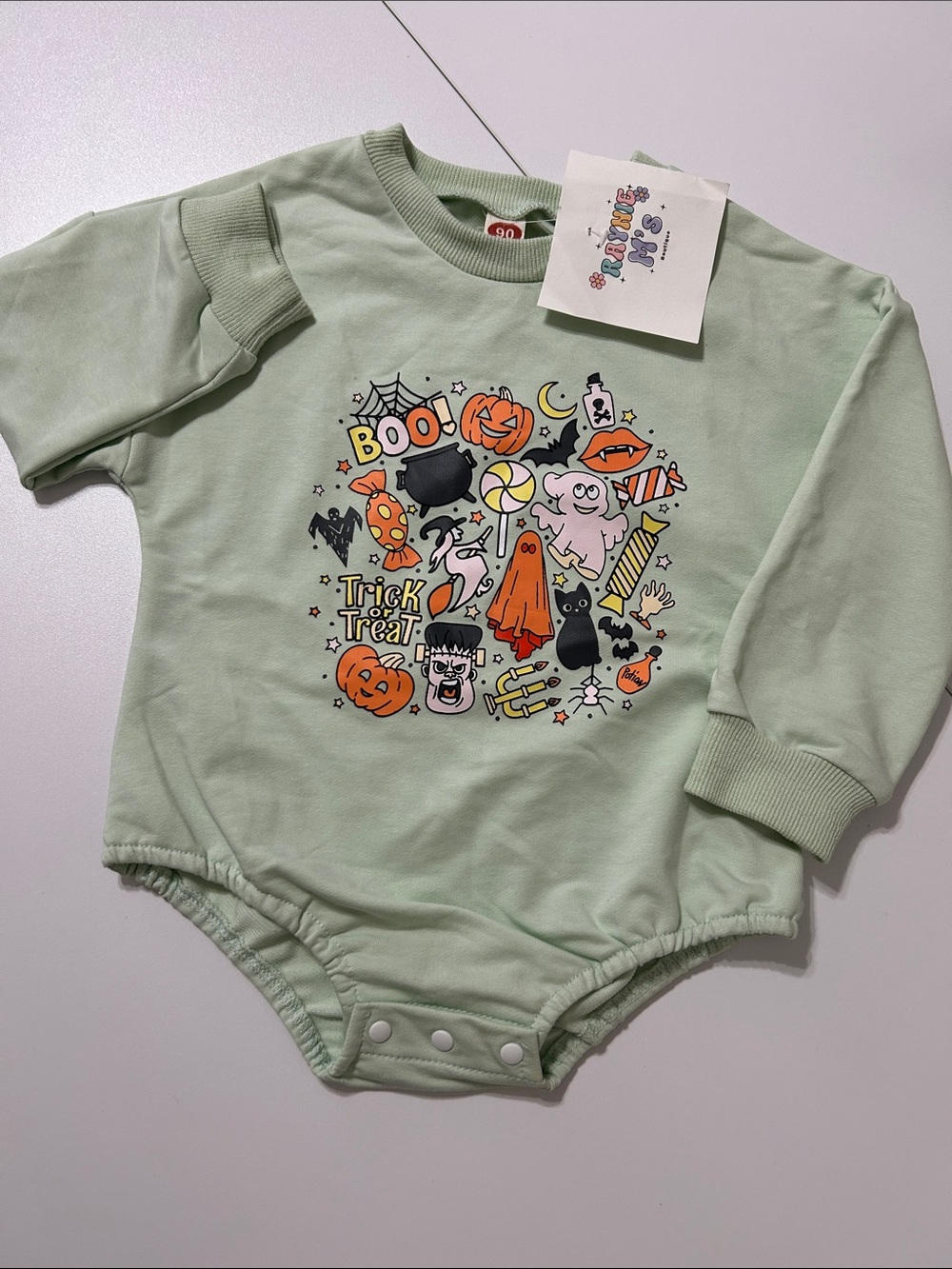 Boutique Halloween Graphic One-Piece Bodysuit - Light Green